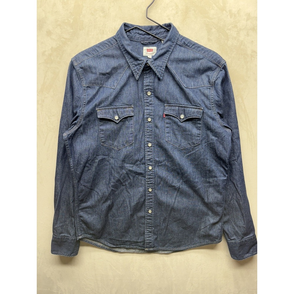Levi's Western Denim Shirt Mens Medium Cone Blue Pearl Snap Button Long Sleeve